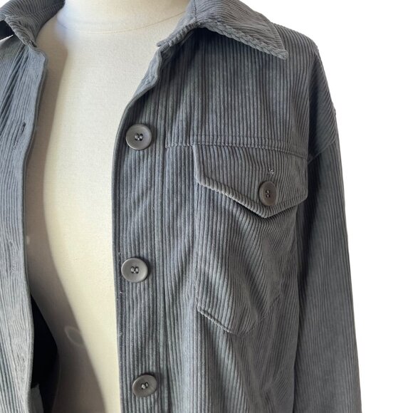 Avec Les Filles Button Front Corduroy Shirt Jacket Womens Medium Gray - Picture 6 of 11